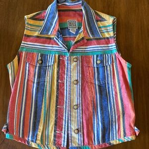Multi color stripped denim vest - vintage